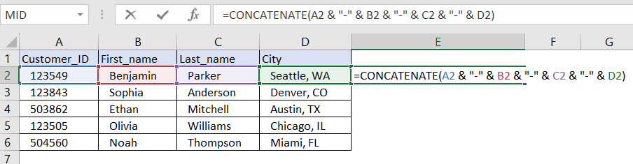 How to concatenate cells in Excel - formula